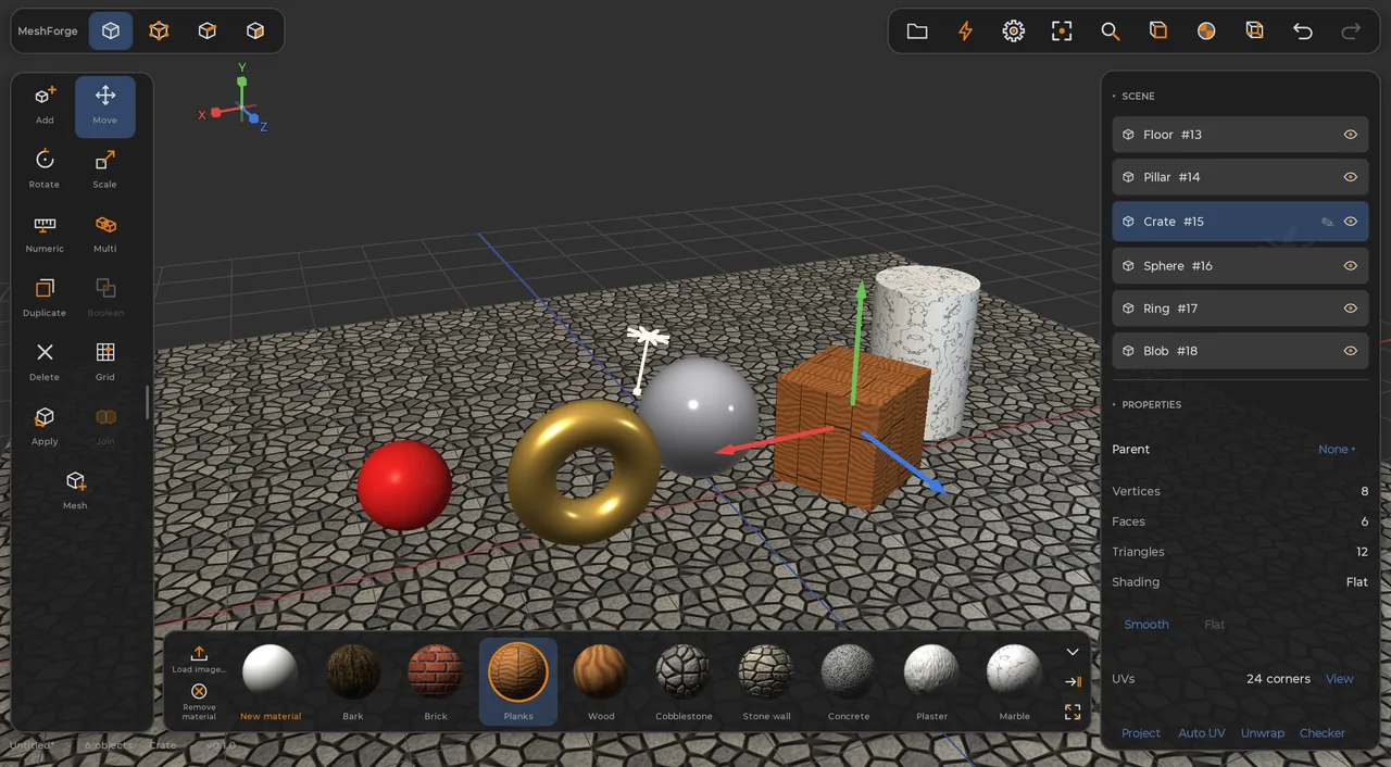 Gallery of 28 procedural PBR materials: brick, wood, marble and metals